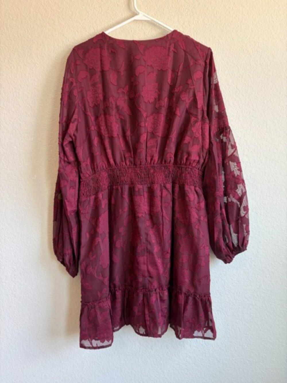 NEW Chic Soul Burgundy Floral Burnout Mini Dress Plus Size 1X Whimsigoth Boho - Picture 3 of 8